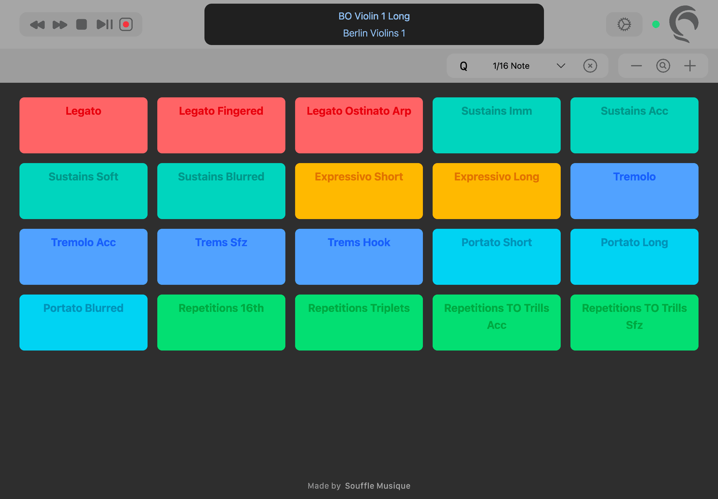 Web Controller for Logic pro, displaying articulations available in the track dynamically, as well as some navigation controls