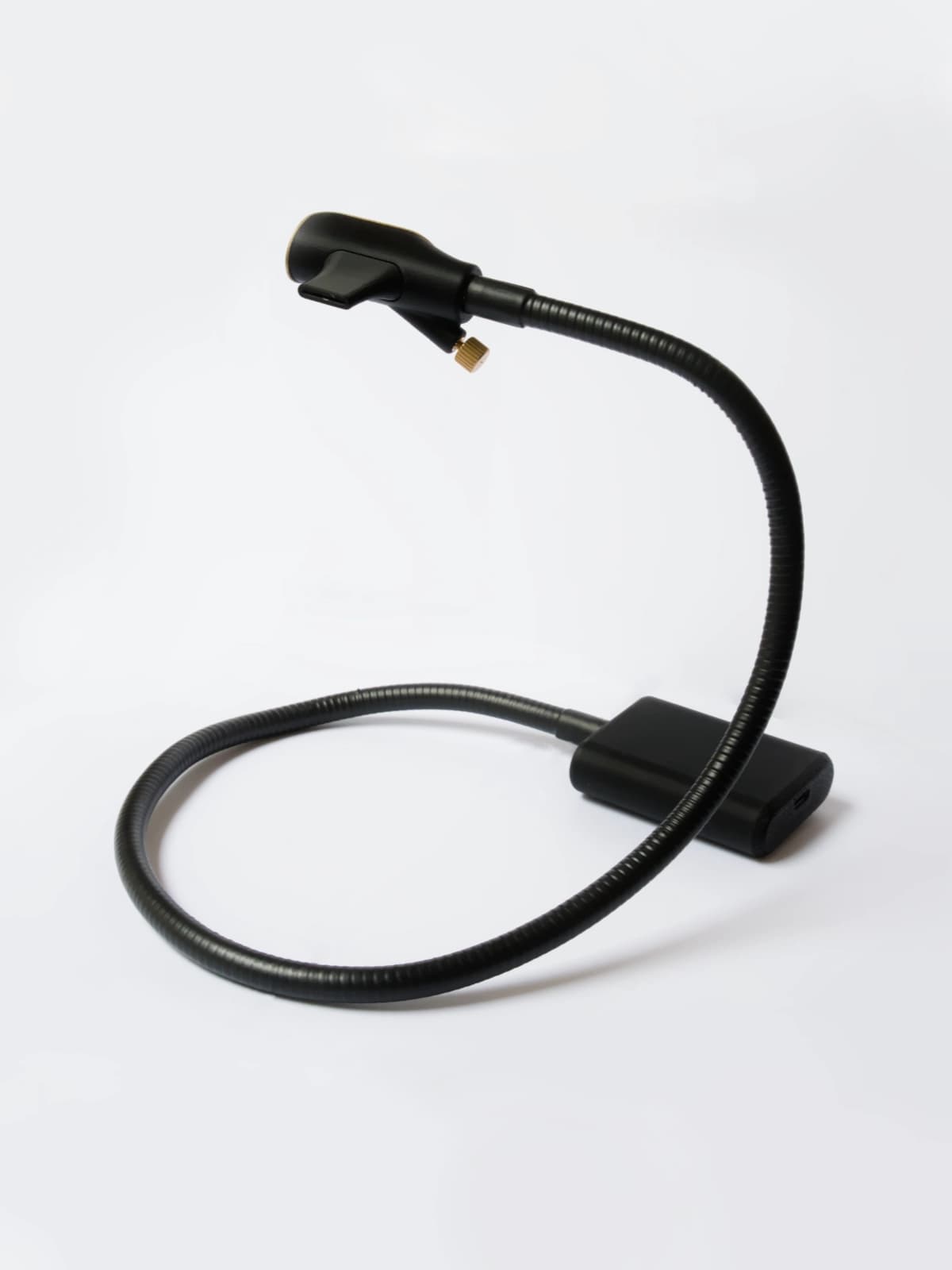 Zephyr breath MIDI controller seen from behind, the gooseneck rising from its base to the mouthpiece