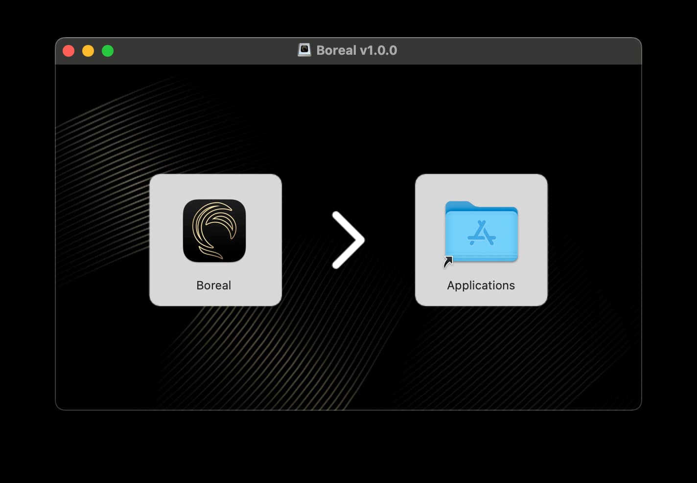 Boreal disk image opened in Finder, ready to be installed