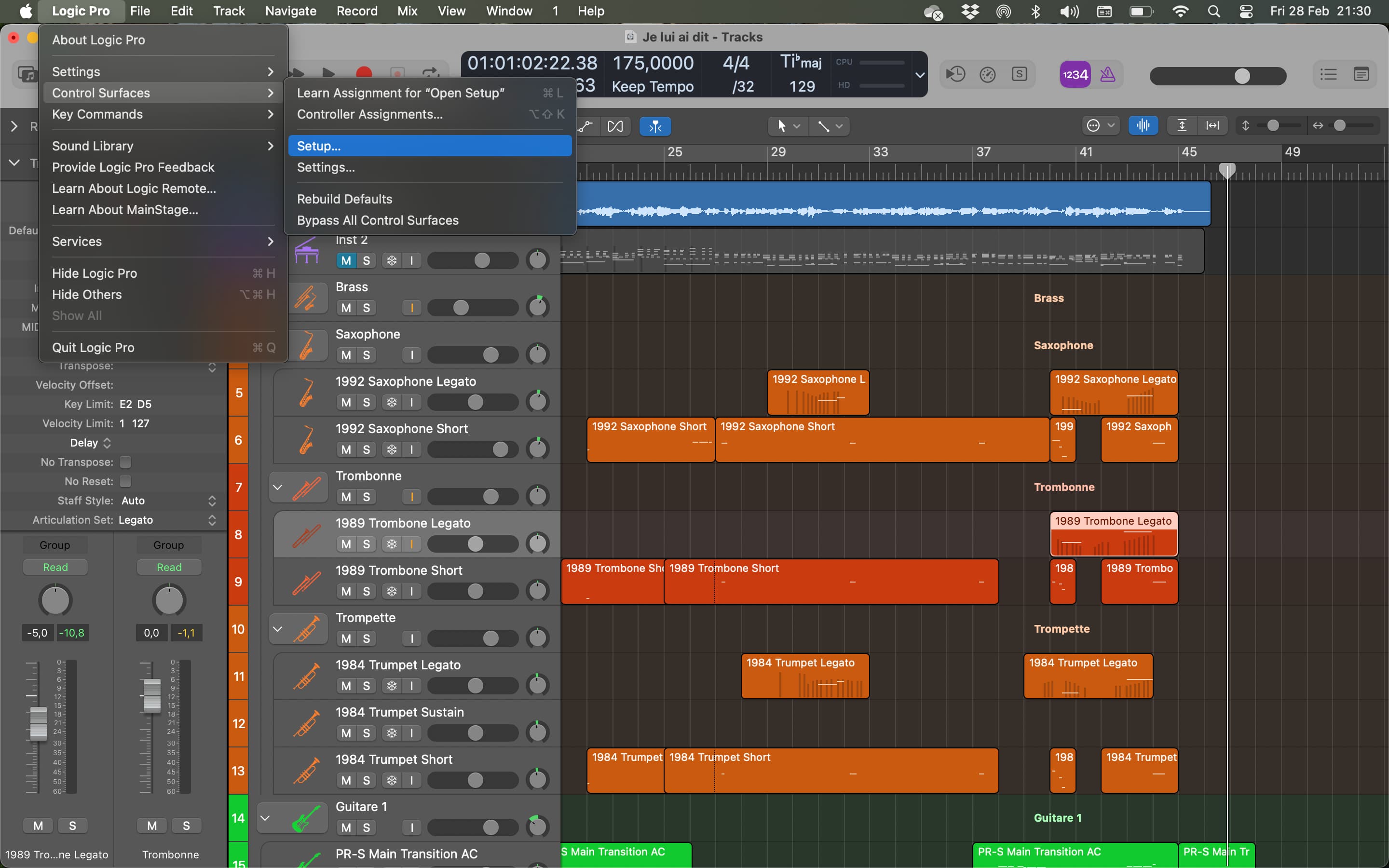 Logic Pro Control Surfaces menu
